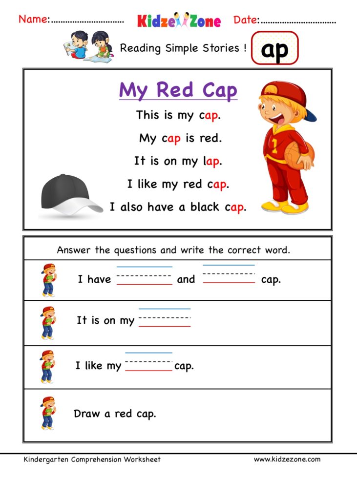 kindergarten worksheets ap word family reading comprehension 4