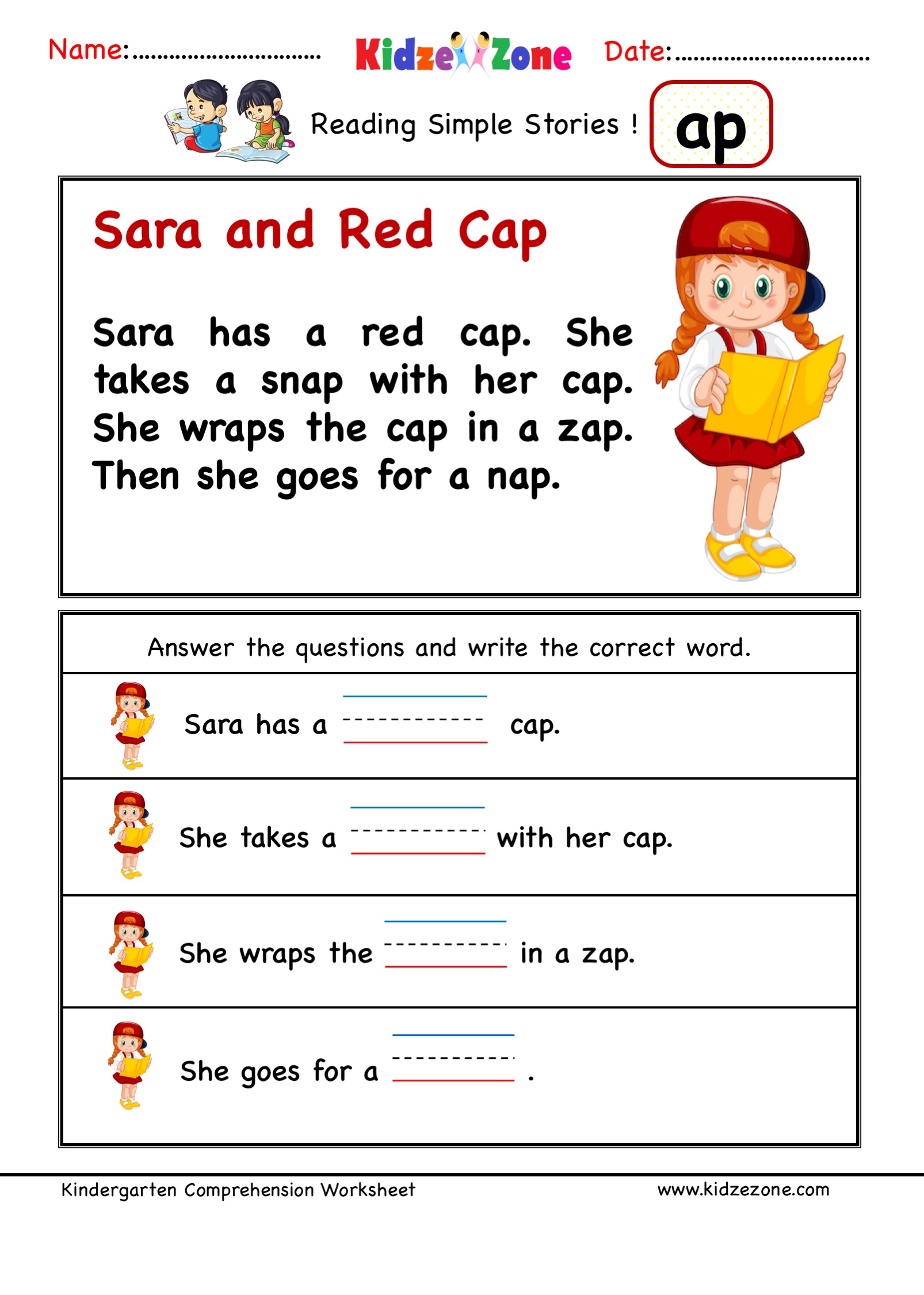 Kindergarten Worksheets Ap Word Family Comprehension