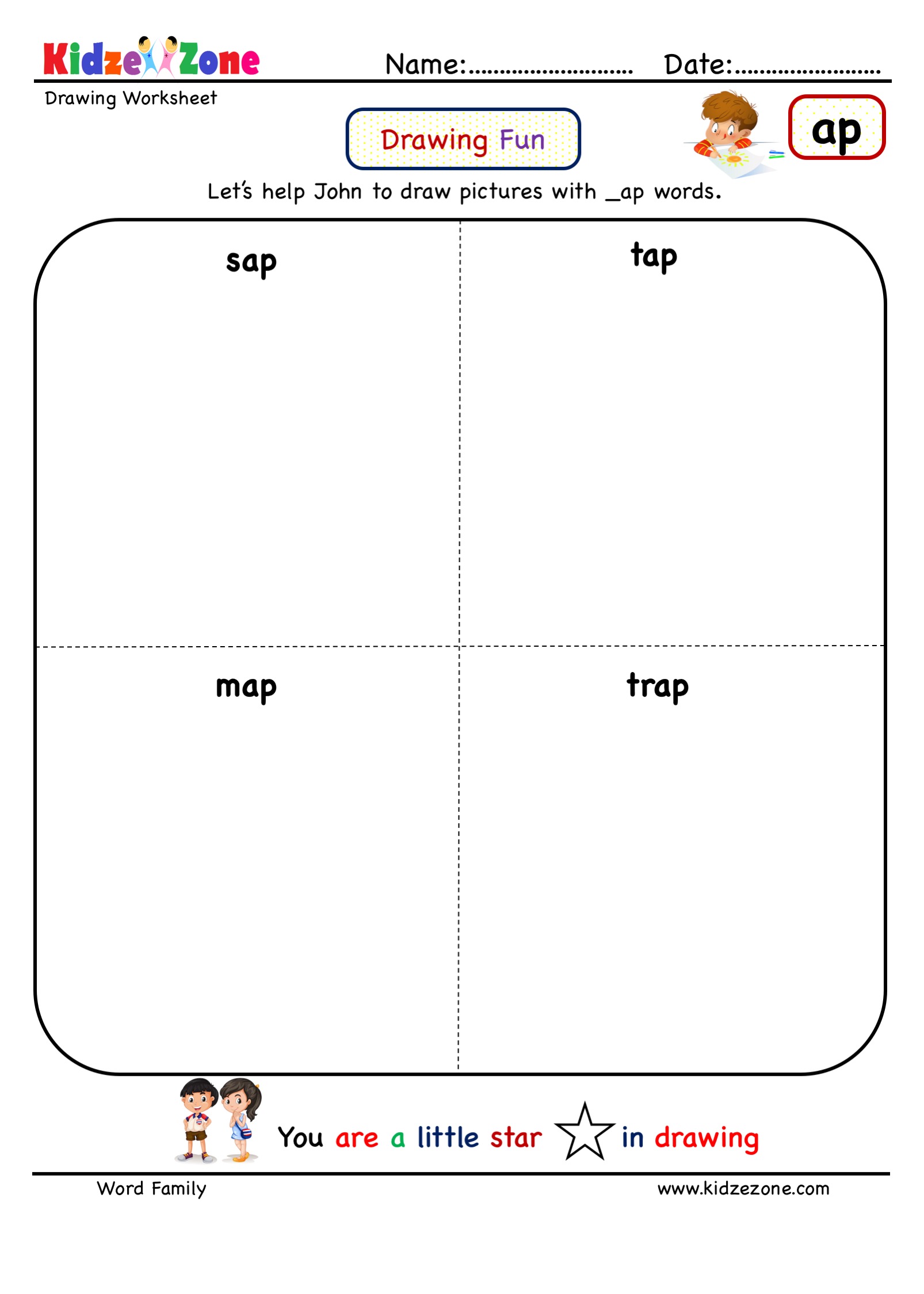 Kindergarten Worksheets Ap Word Family Drawing