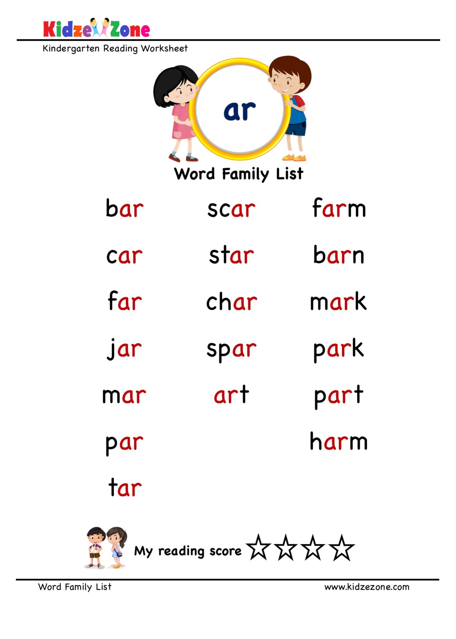 Explore And Learn Words From ar Word Family With Word List Worksheet