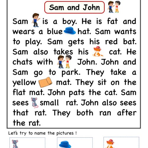 Kindergarten worksheets - aw word family reading Comprehension