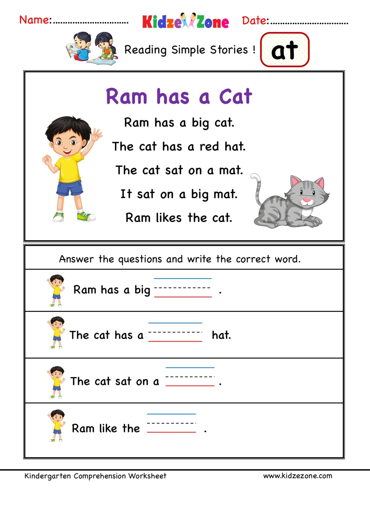 at-word-family-reading-comprehension-worksheet-kidzezone