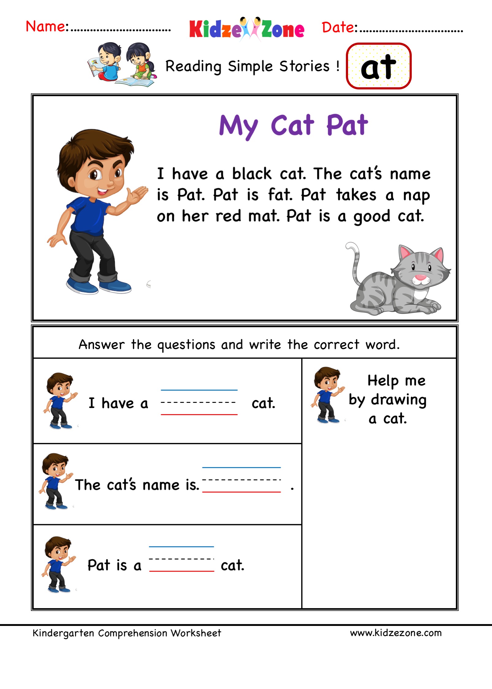 At Word Family Reading Comprehension Worksheet KidzeZone