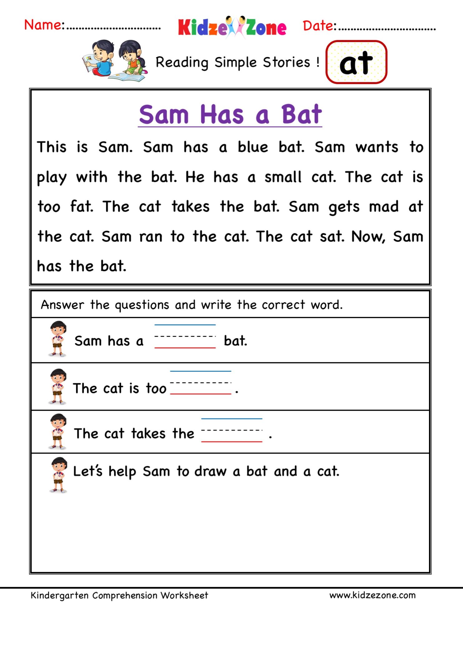 at word family Reading Comprehension Worksheet - KidzeZone