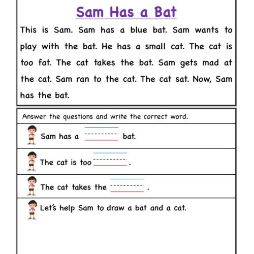 Kindergarten worksheets - at word family -Comprehension