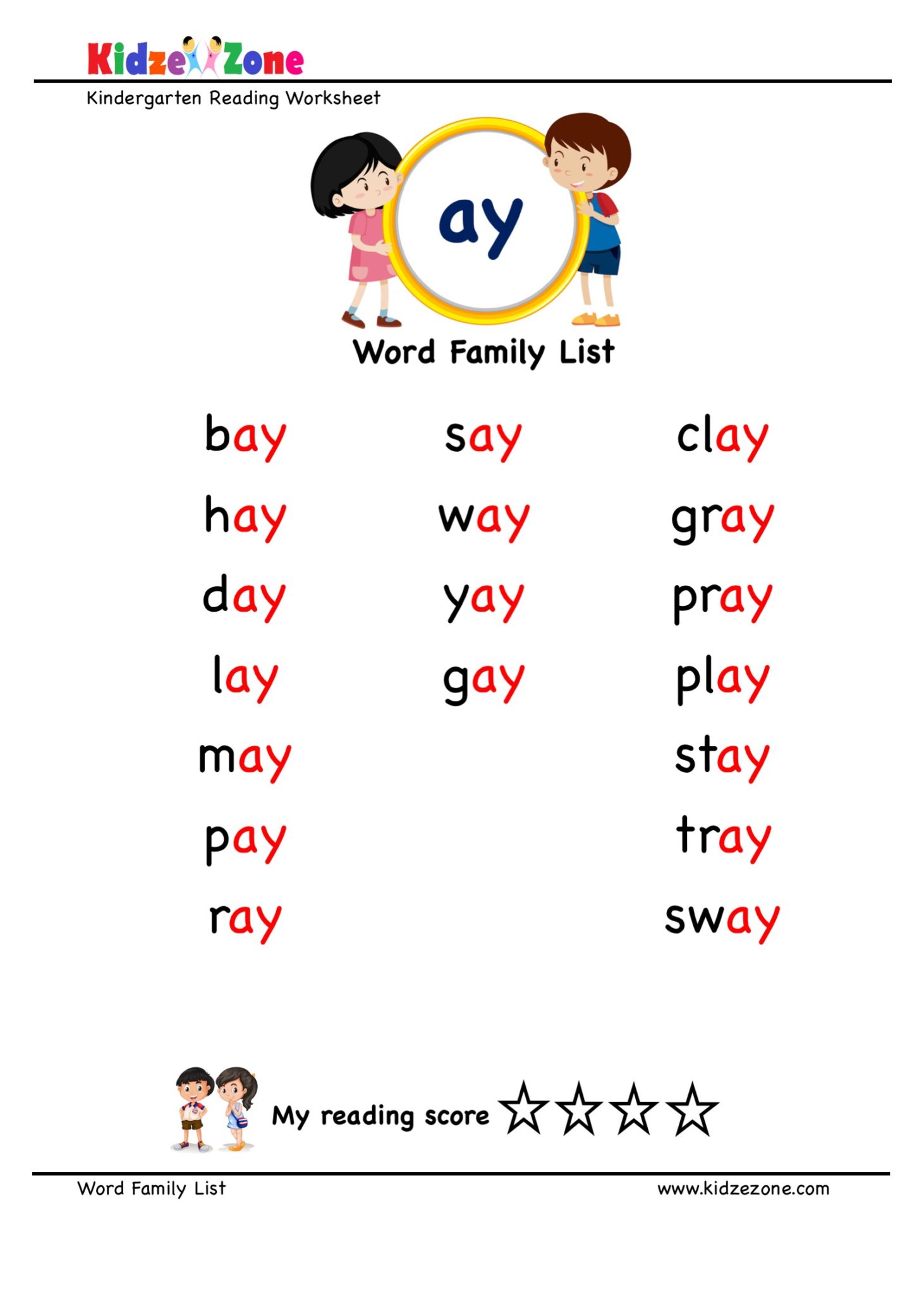 Explore And Learn Words From ay Word Family With Word List Worksheet