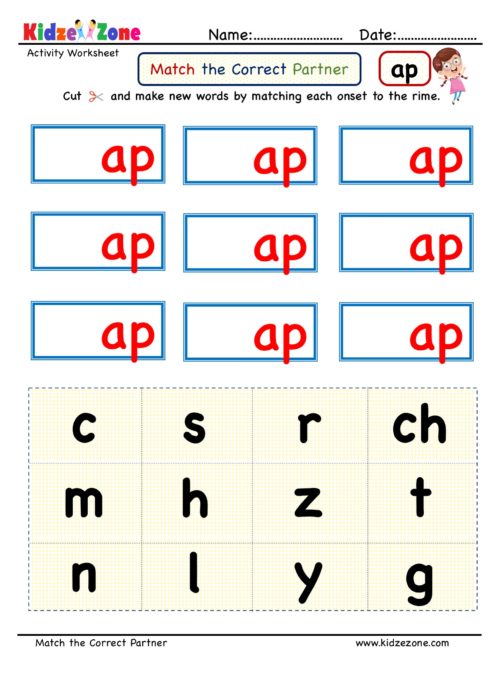 ap word family - Cut and Paste worksheet - KidzeZone