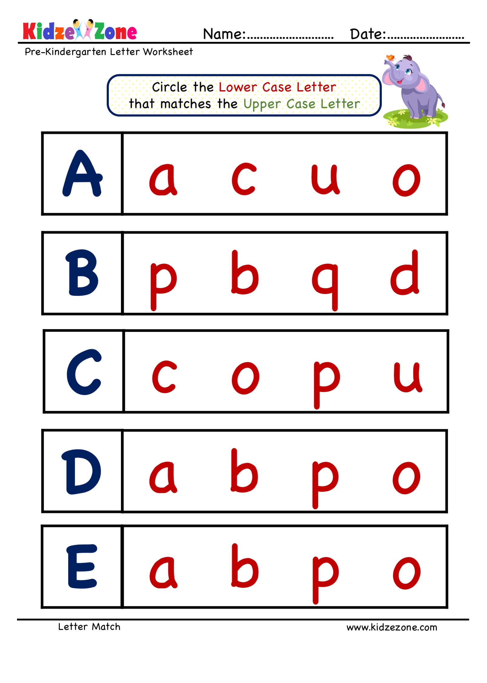 Preschool Letters Matching Worksheet Lower Case To Upper Case