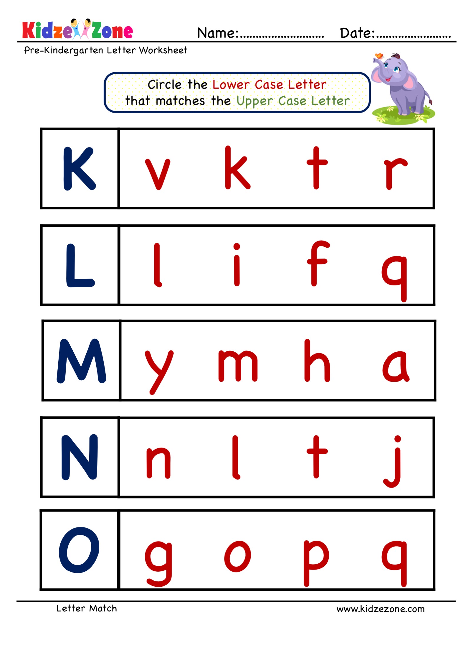 Letter Match Worksheet For Preschoolers