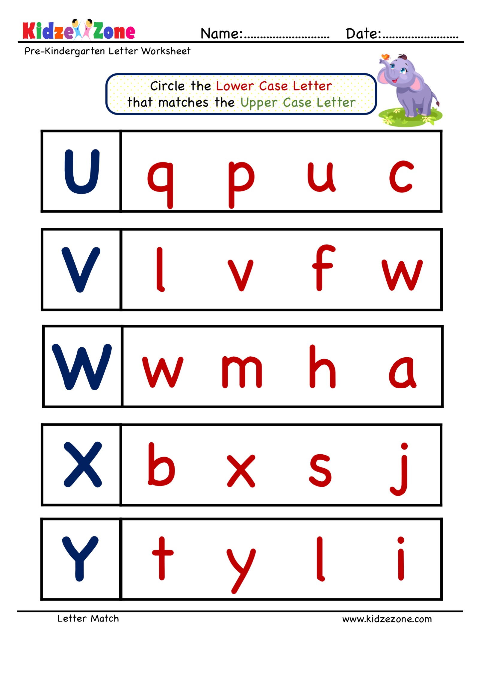 Kindergarten Matching Uppercase And Lowercase Letters A To E Alphabet Worksheet Matching For 