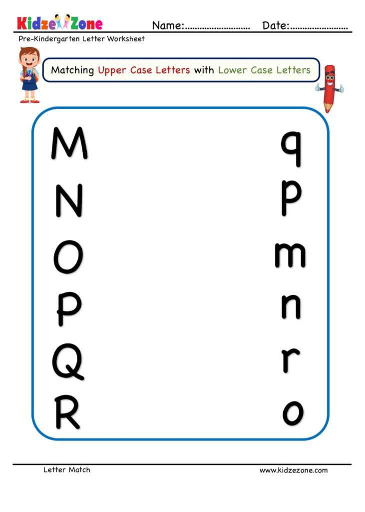 PreKindergarten Letter Matching Worksheet Letters M To R