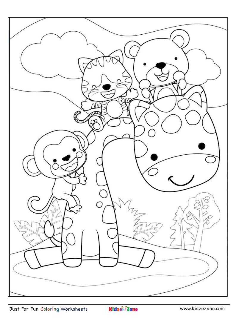 Giraffe And Friends Coloring Page KidzeZone