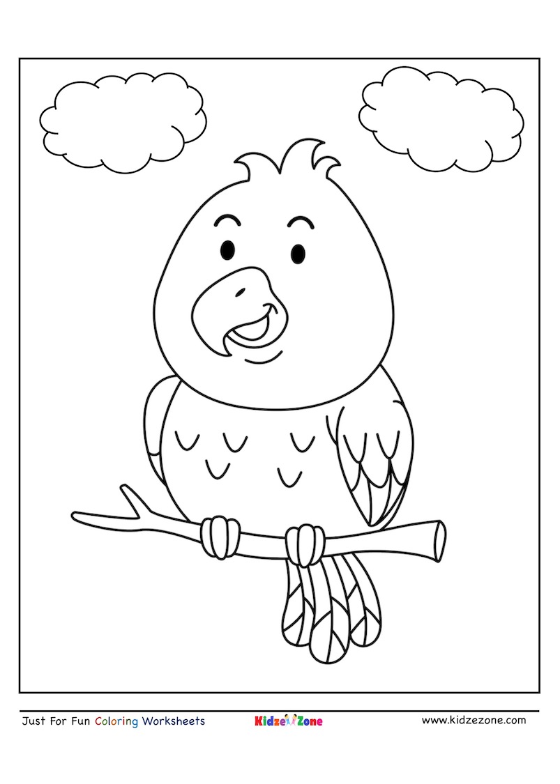 Parrot sitting on tree branch coloring page - KidzeZone