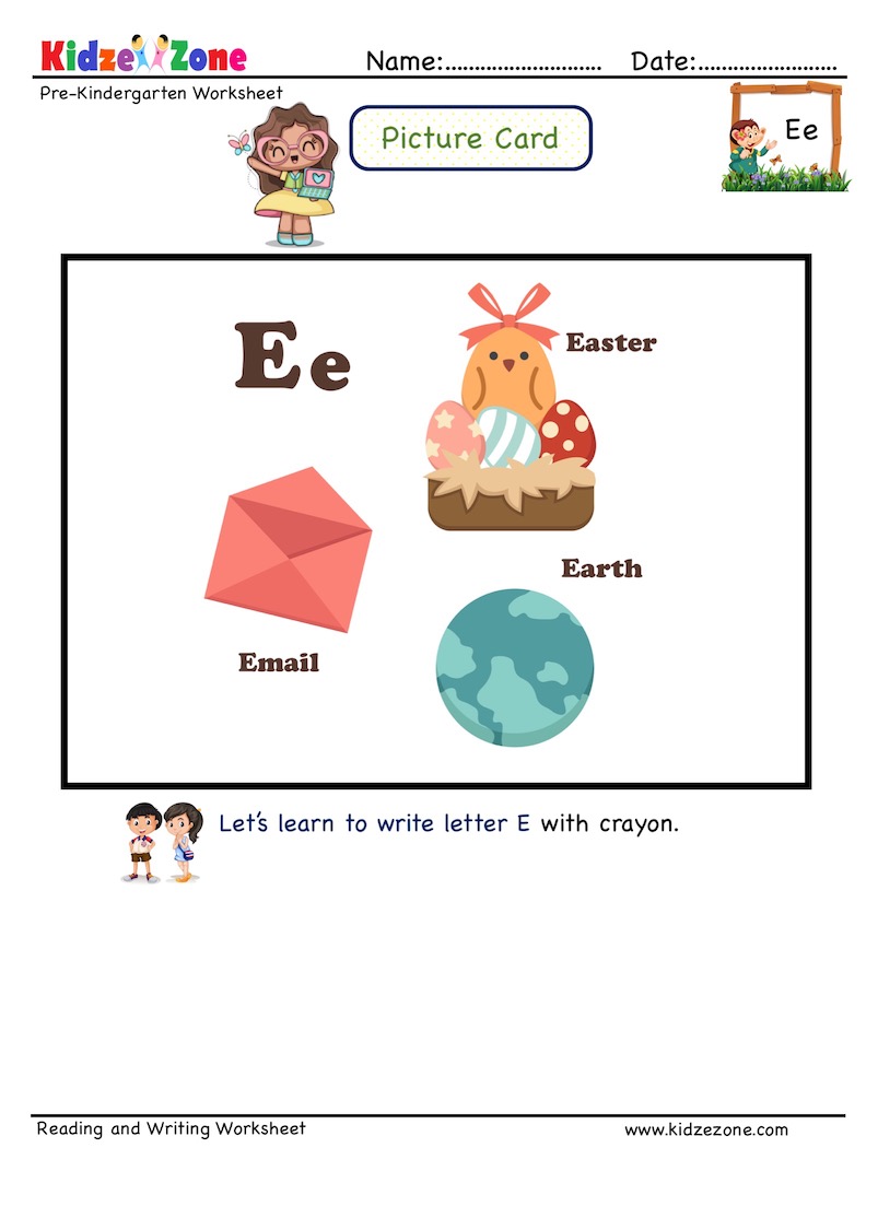 Picture Cards Letter E Worksheet - Recognize letter by linking to ...