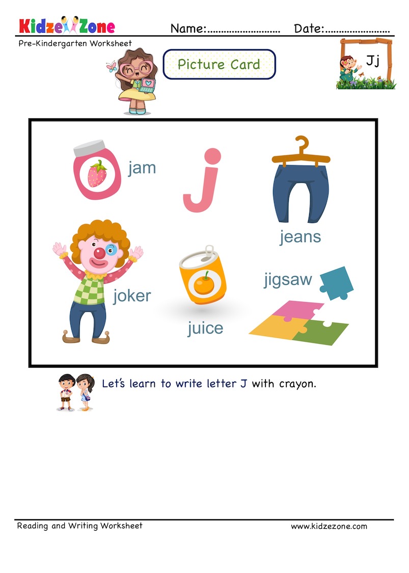 Picture Cards Letter J Worksheet Recognize Letter By Linking To Words