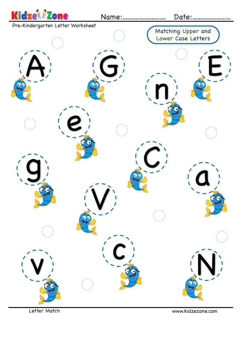 Preschool Letter Matching Upper Case To Lower Case Worksheet 5