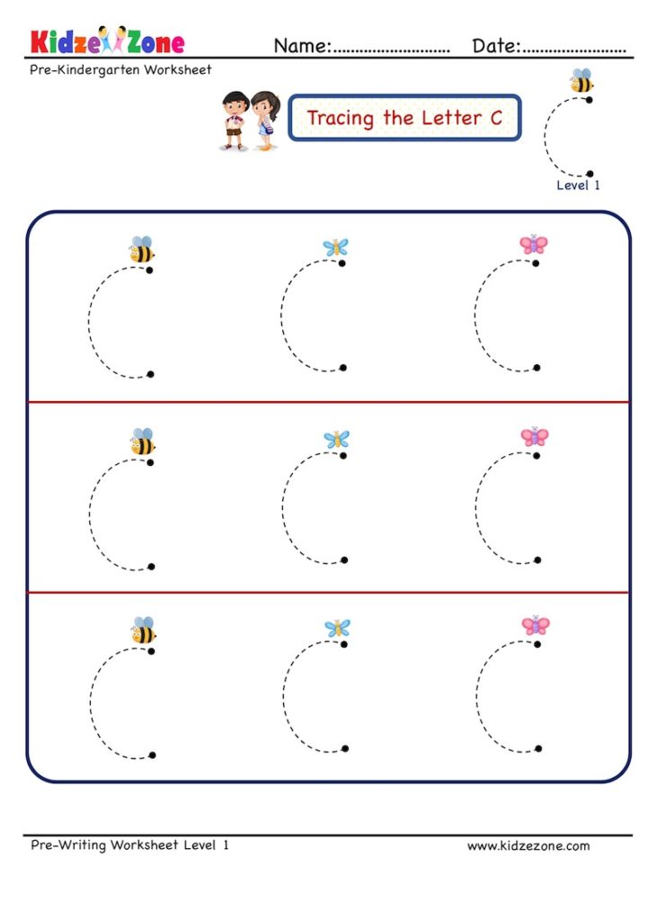 Preschool Letter Tracing Worksheet Letter C Level 1 KidzeZone