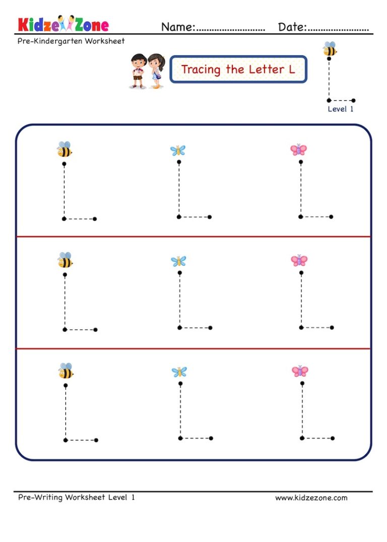 Preschool Letter L Tracing Worksheet KidzeZone