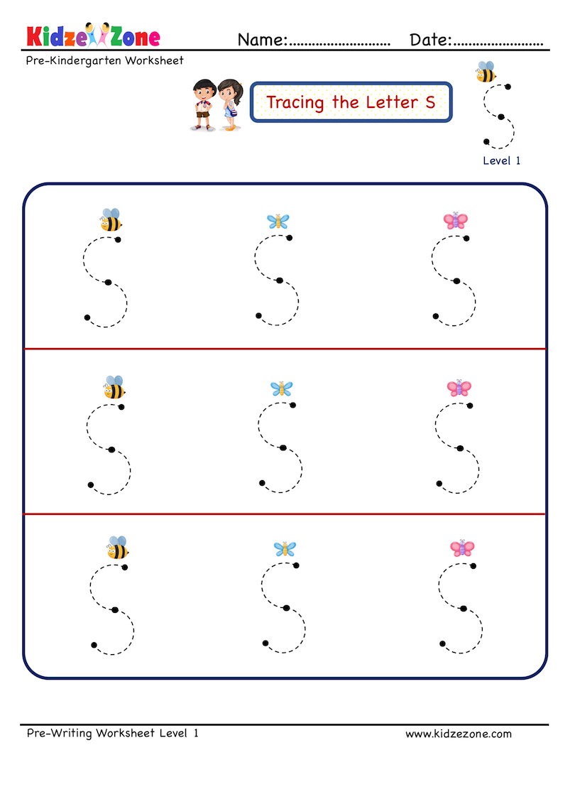 Letter S Tracing Worksheet Big Font KidzeZone