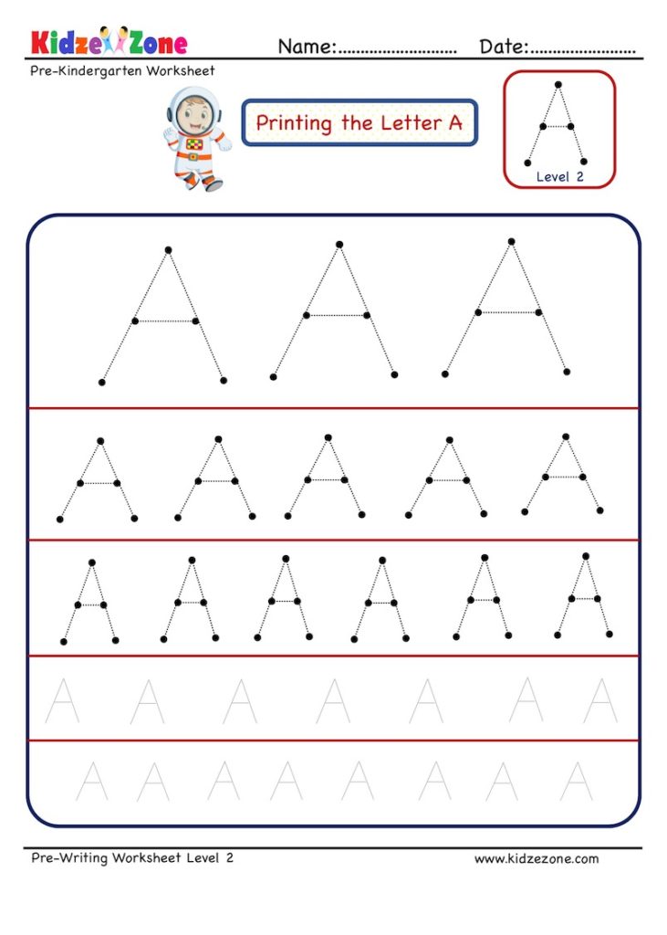 letter a tracing worksheet different sizes kidzezone