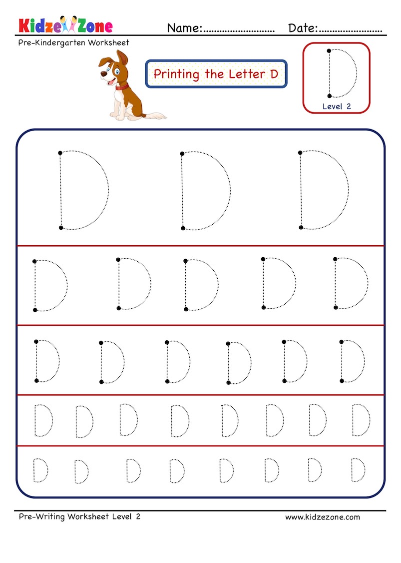 letter d tracing worksheet different sizes kidzezone