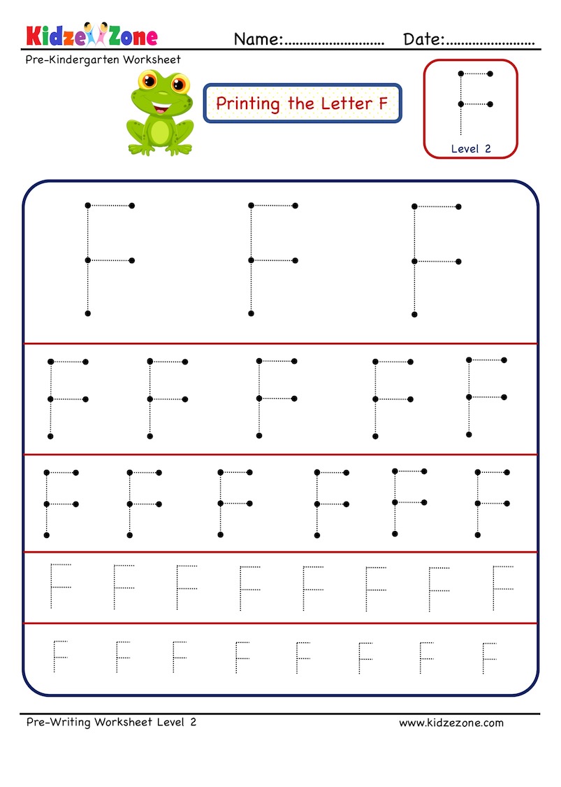 Letter F Tracing Worksheet Different Sizes KidzeZone