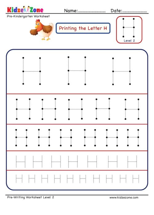 preschool letter h tracing different sizes kidzezone