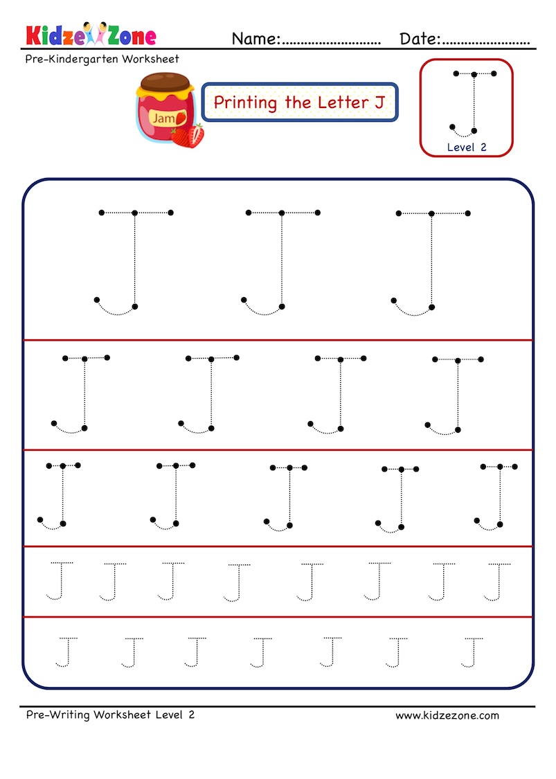 preschool letter tracing worksheet letter j different sizes kidzezone