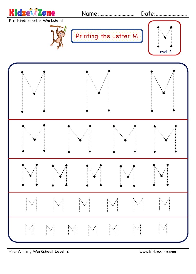 Preschool Letter Tracing Worksheet Letter M Different Sizes KidzeZone