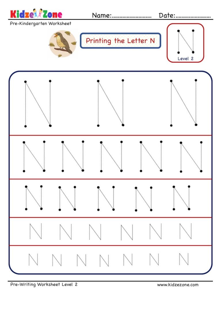 Preschool Letter N Tracing Worksheet KidzeZone