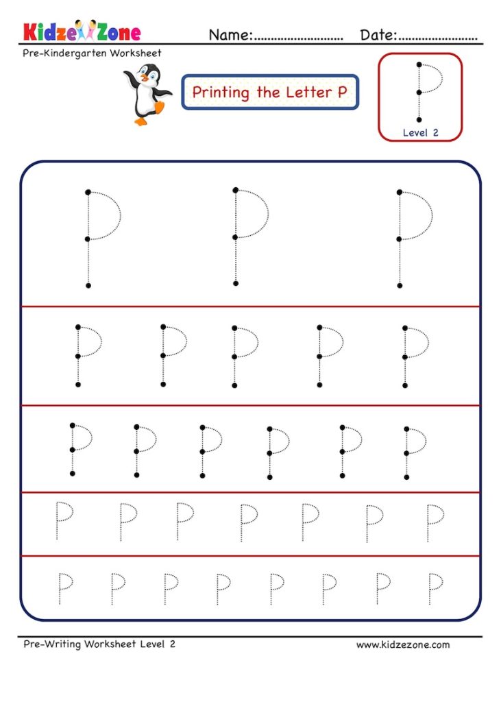 Preschool Letter P Tracing Worksheet Different Sizes KidzeZone