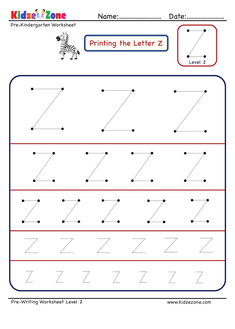 Preschool Letter Tracing Worksheet Letter Z Different Sizes KidzeZone