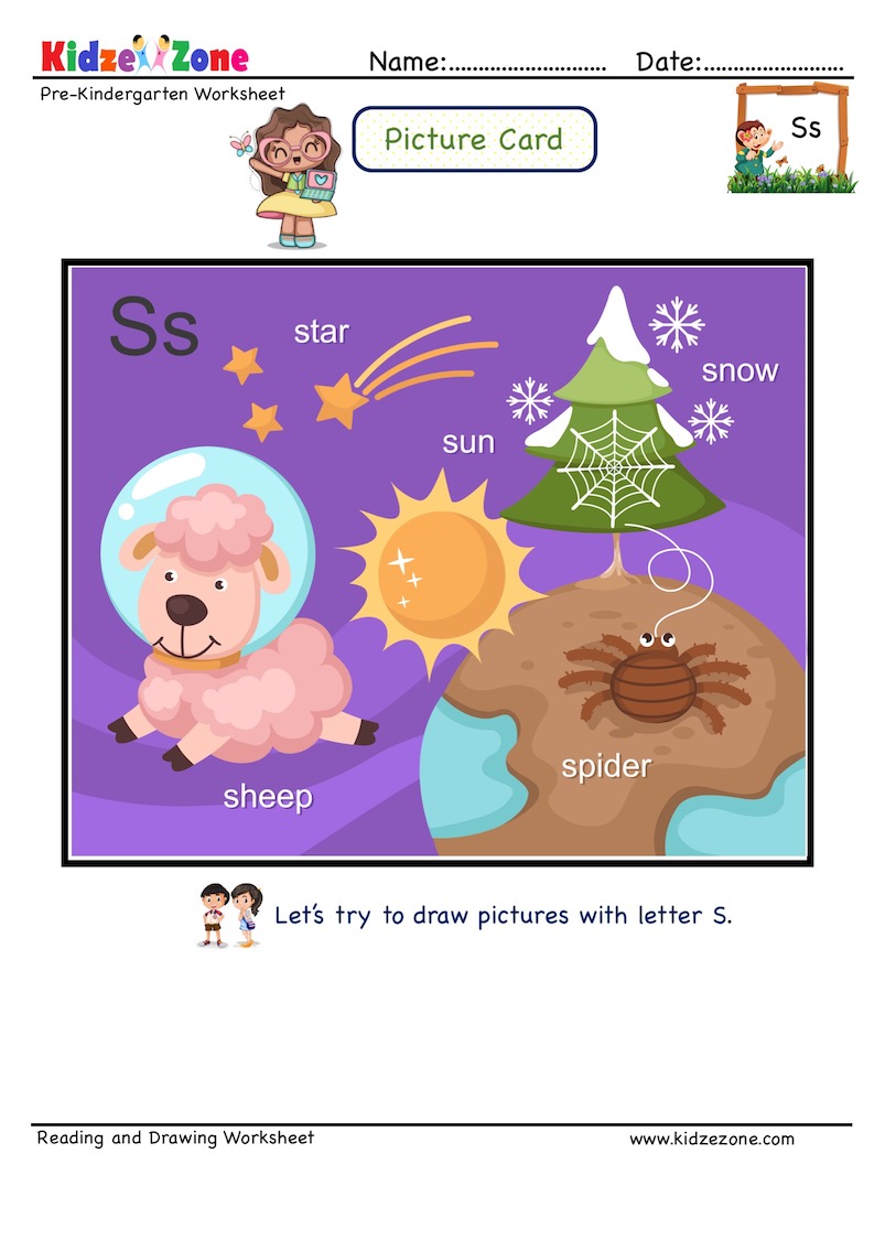 Picture Cards Letter S Learning To Recognize Letter With Initial Sound