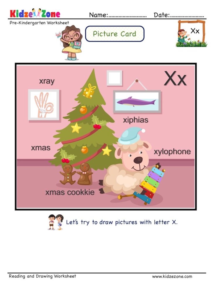 Picture Cards Letter X - Learning to recognize letter with initial sound