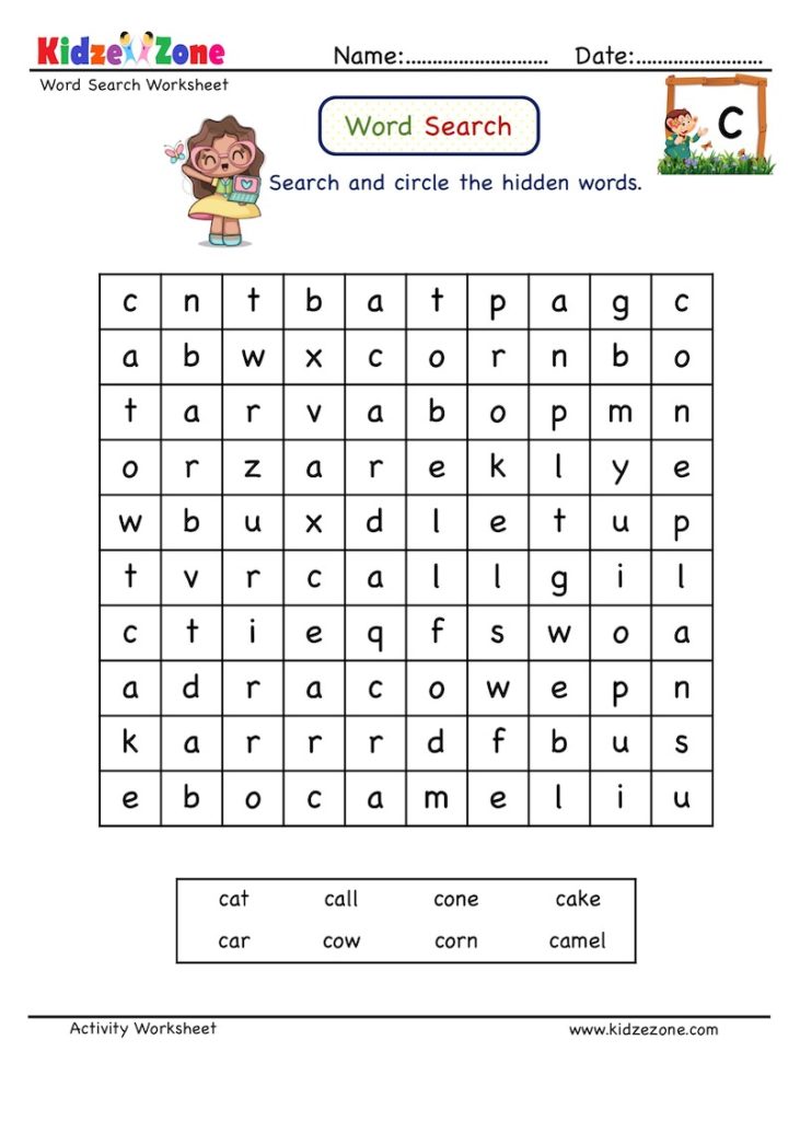 Letter C Word Search Worksheet KidzeZone