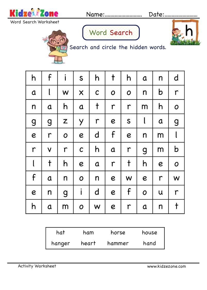 Letter H Word Search Worksheet KidzeZone