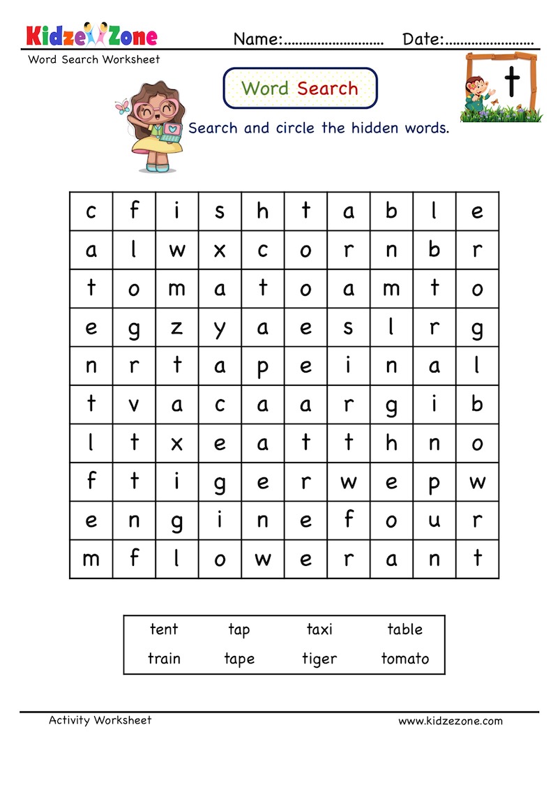 Letter T Word Puzzle Worksheet KidzeZone