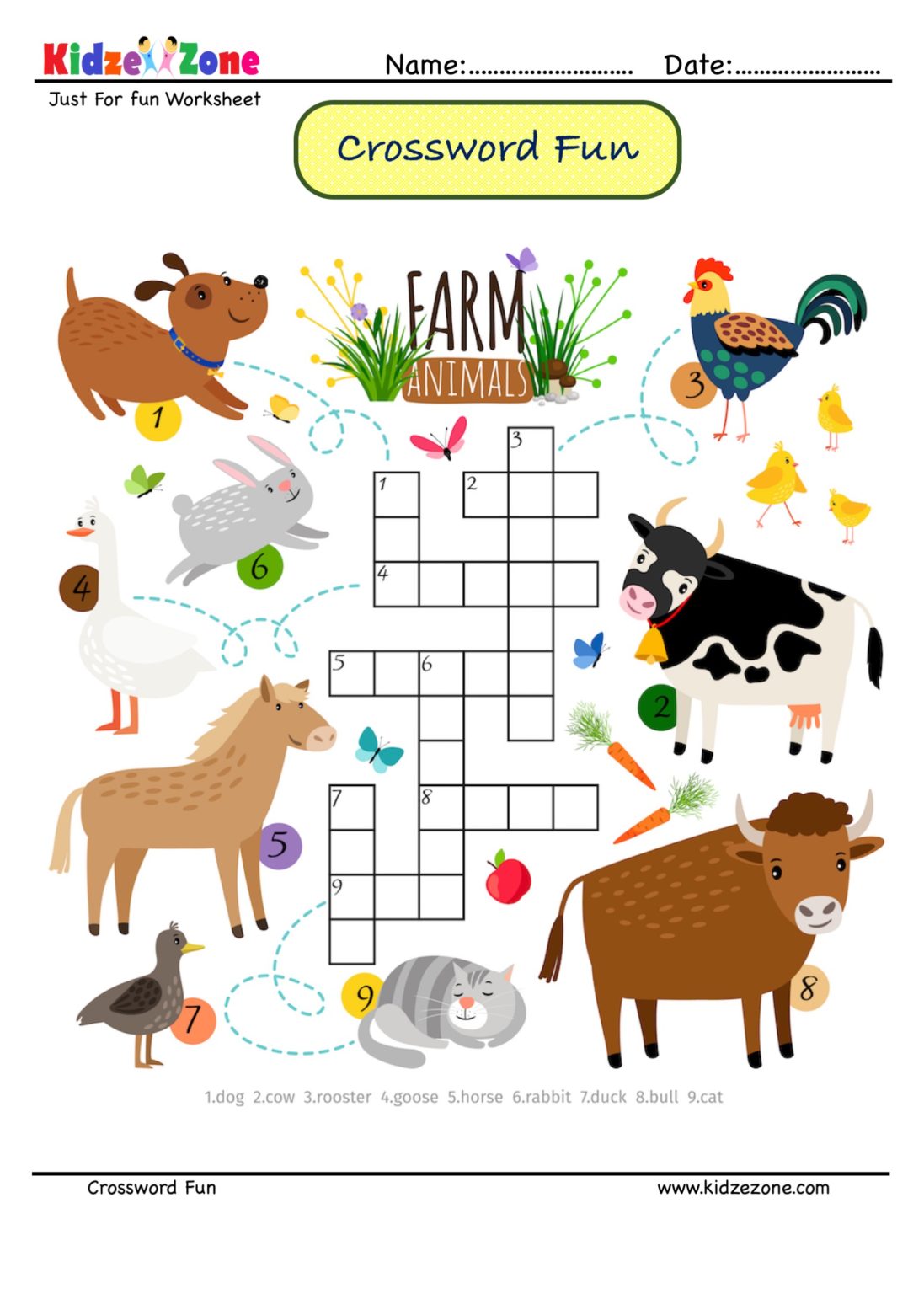 Identify the animals Crossword Puzzle #12 - KidzeZone