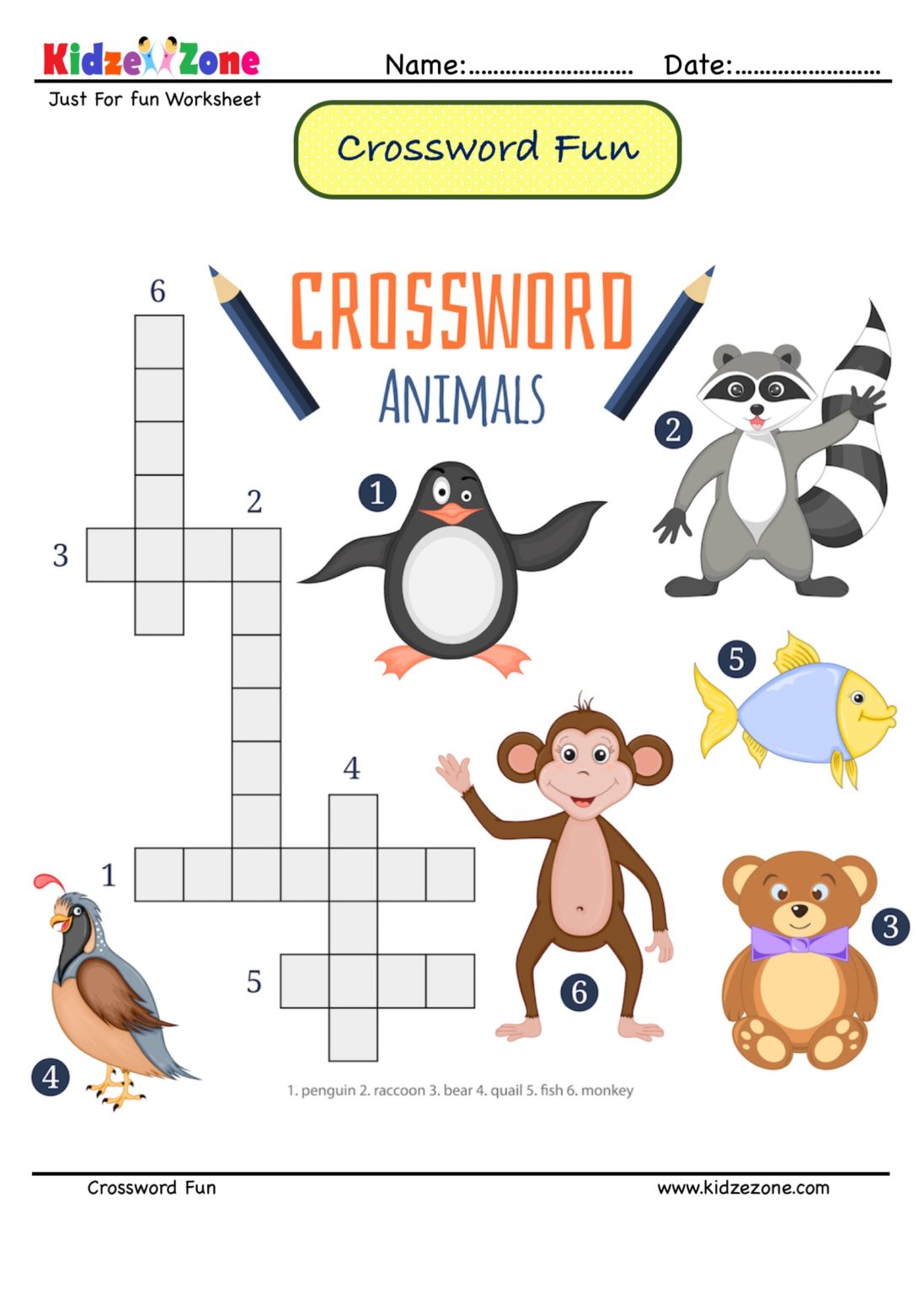 Identify the animals Crossword Puzzle #18 - KidzeZone