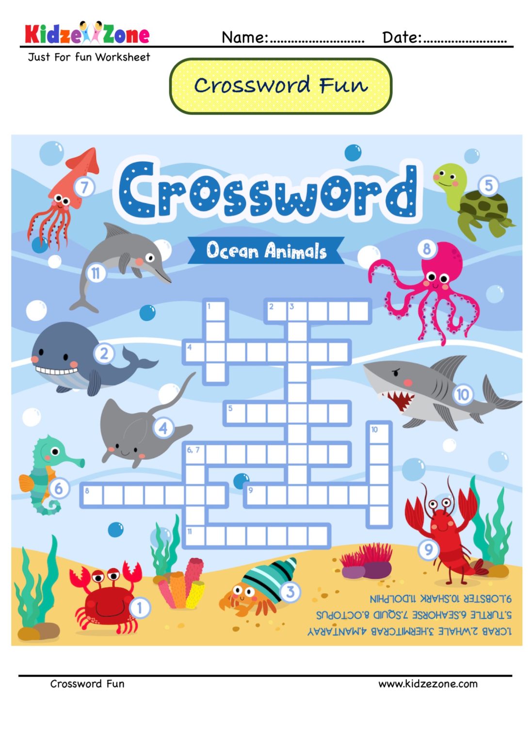 Identify the animals Crossword Puzzle #9 - KidzeZone