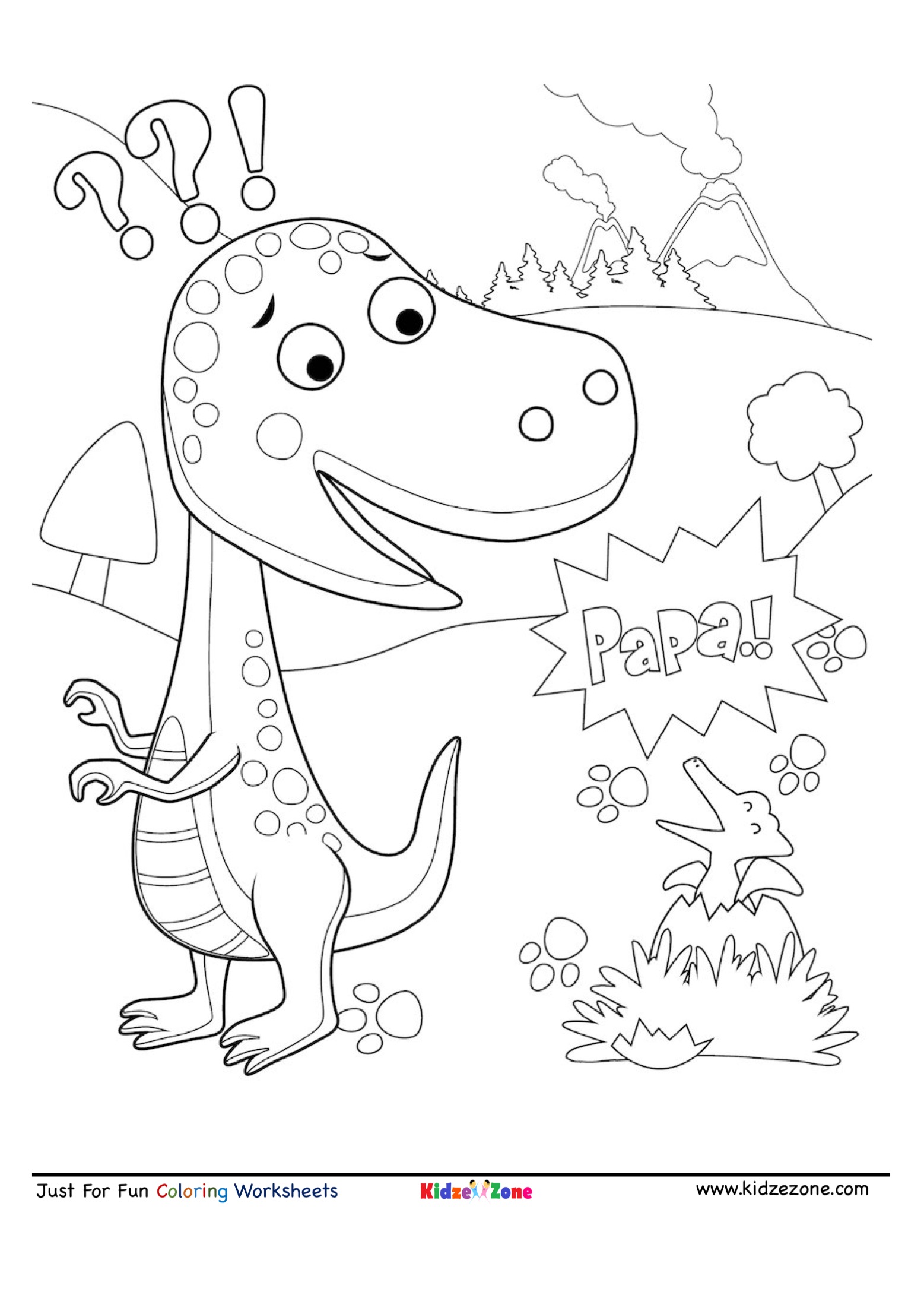 Download Dinosour egg hatching cartoon coloring page - KidzeZone