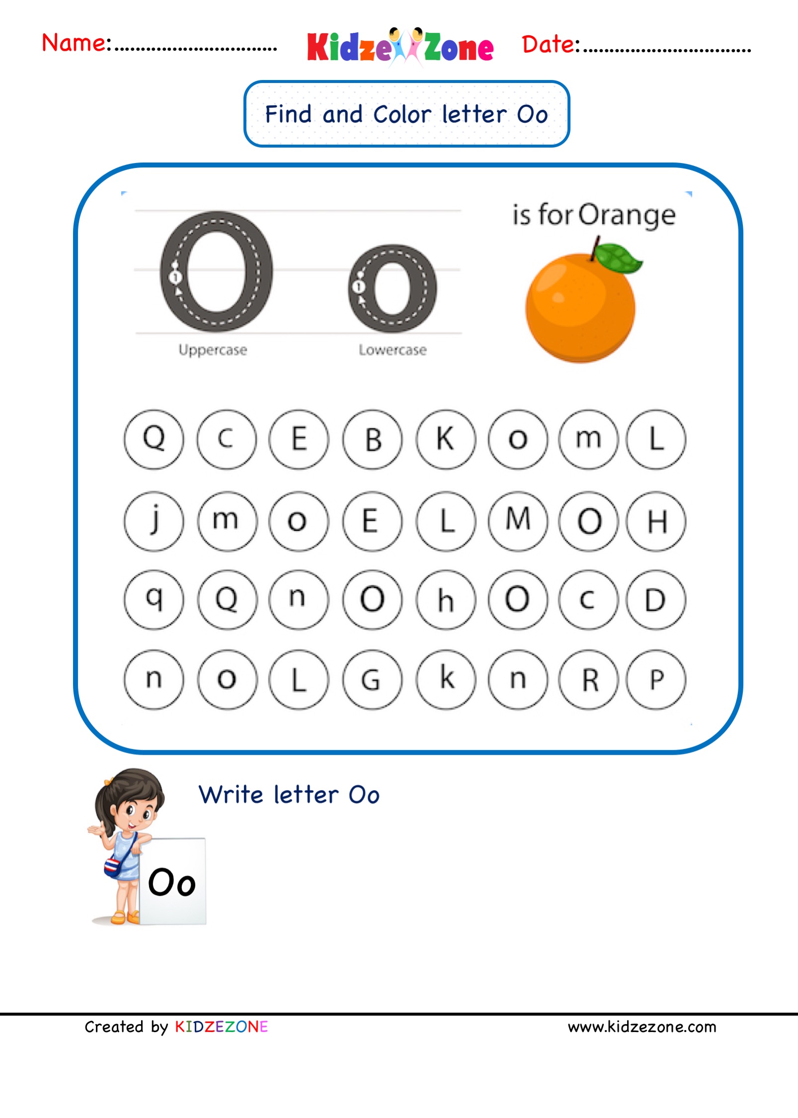 Kindergarten Letter O Worksheets Find And Color KidzeZone