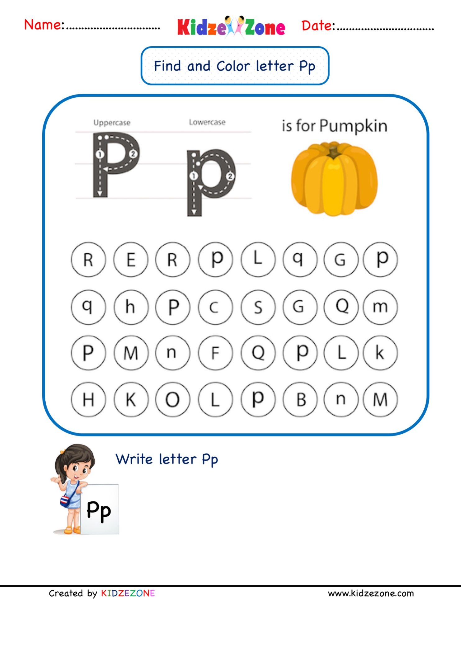 Kindergarten Letter P Worksheets Find And Color KidzeZone