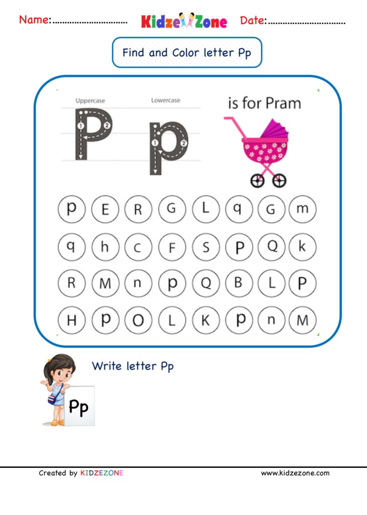 Kindergarten Letter P Worksheets Find And Color KidzeZone