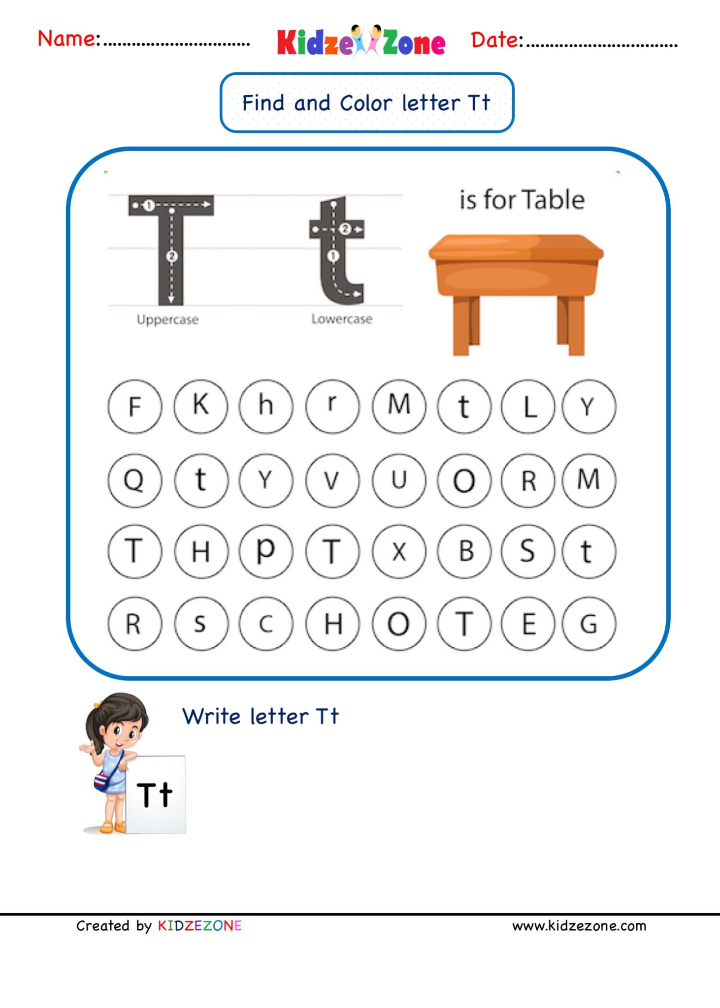 Kindergarten Letter T Find And Color Worksheet KidzeZone