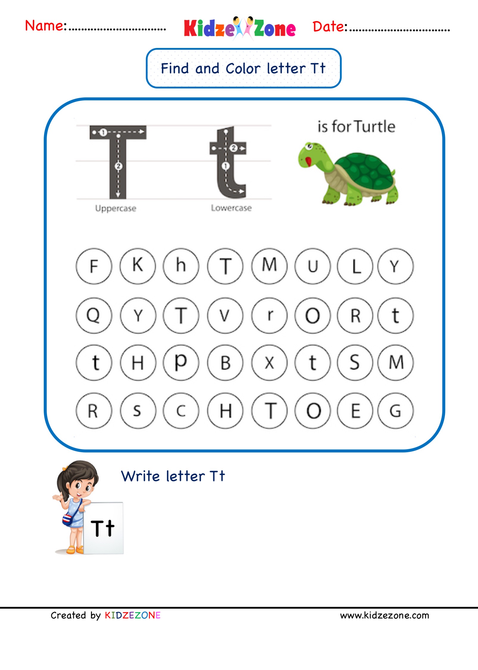 Kindergarten Letter T Worksheets Find And Color KidzeZone