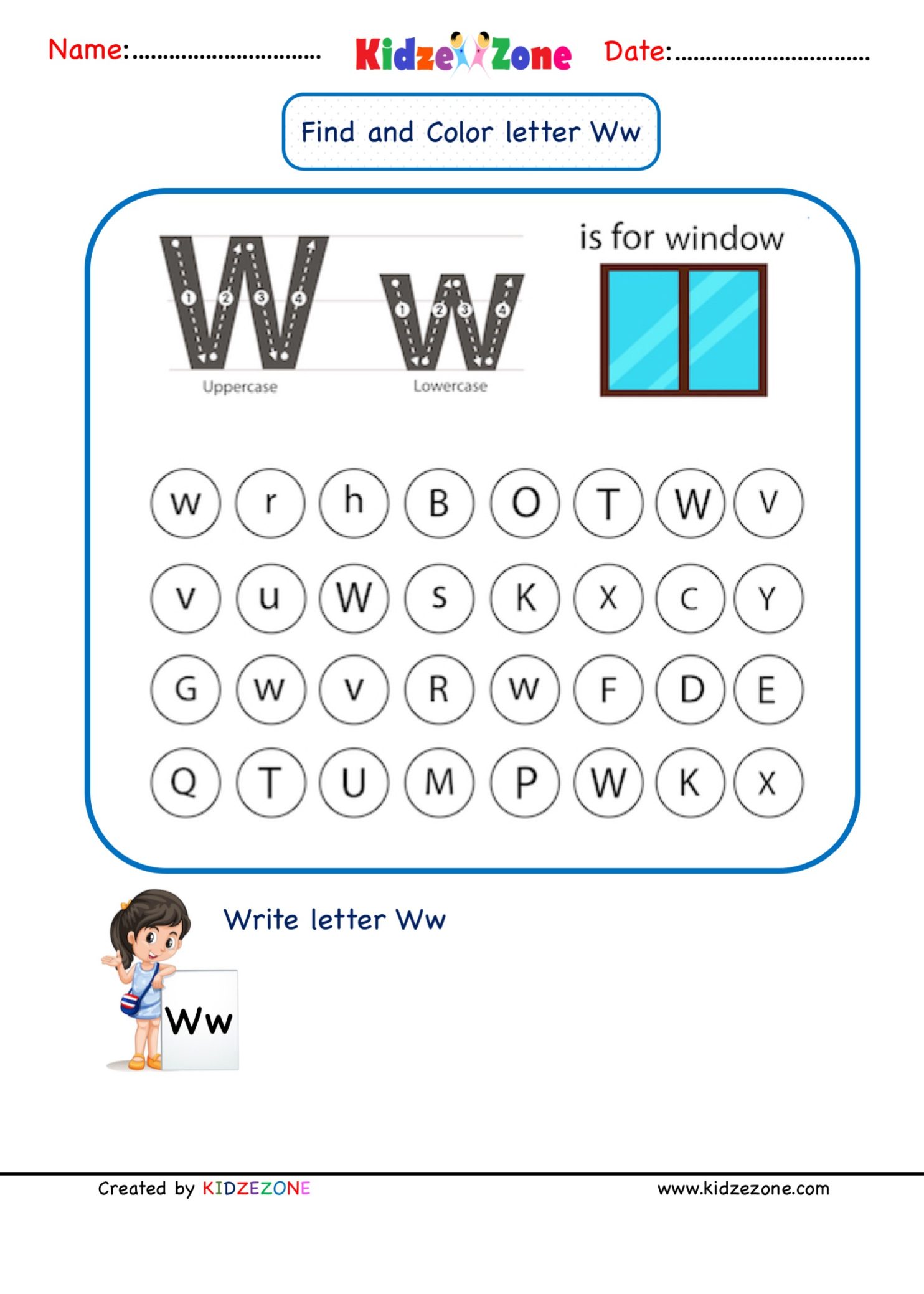 Kindergarten Letter W Worksheets Find And Color KidzeZone