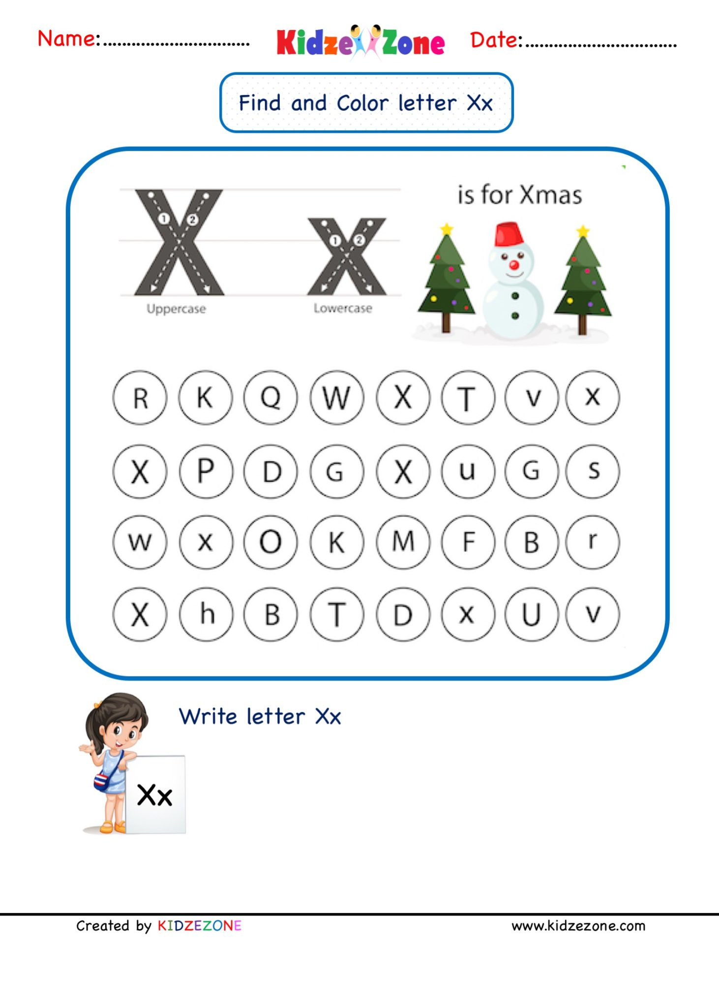 Kindergarten Letter X Worksheets Find And Color KidzeZone