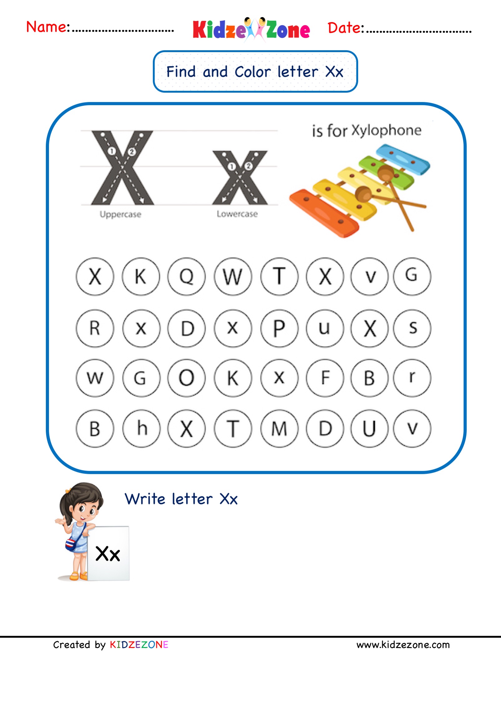 kindergarten letter x worksheets find and color kidzezone