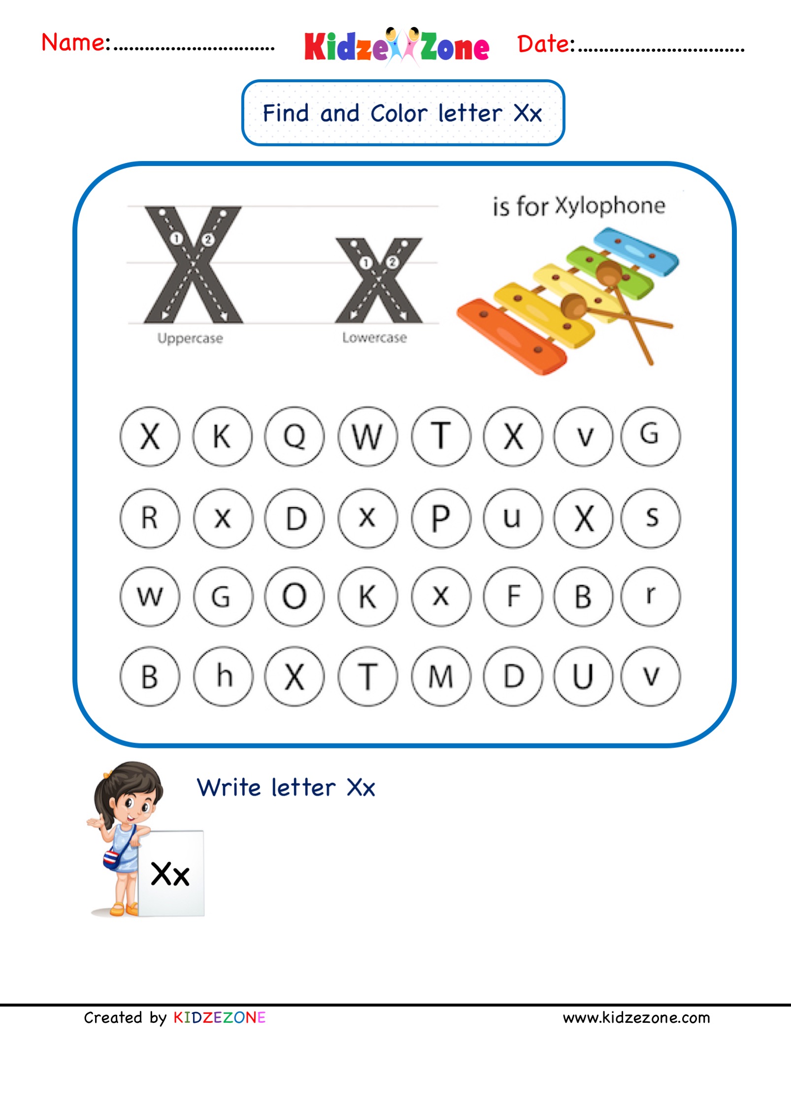 Kindergarten Letter X Worksheets Find And Color KidzeZone